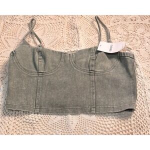 Cherry Mellow Olive Bustier Crop Top Denim Sleeveless Fitted New‎ Size Small